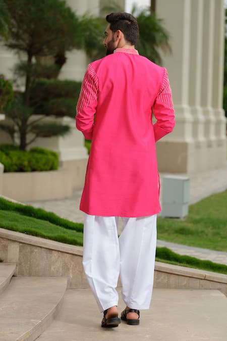 Shop_Niloufer By Aasif Ally_Fuchsia Silk Cut Work Embroidered Kurta Set _at_Aza_Fashions