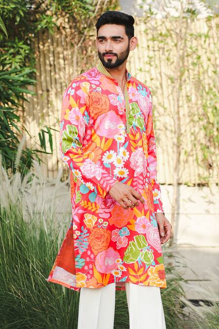 Shop Niloufer By Aasif Ally Multi Color Cotton Floral Printed Kurta Set Online at Aza Fashions Shop_Niloufer By Aasif Ally_Multi Color Cotton Floral Printed Kurta Set_Online_at_Aza_Fashions