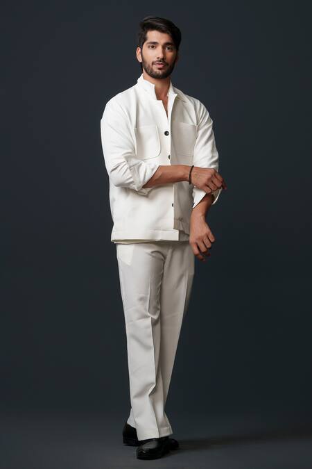 Niloufer By Aasif Ally_White Embroidery Designer Jacket Set _Online_at_Aza_Fashions