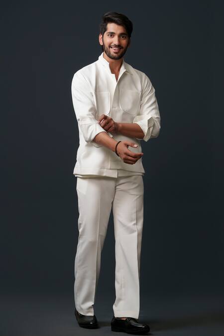 Buy_Niloufer By Aasif Ally_White Embroidery Designer Jacket Set _Online_at_Aza_Fashions