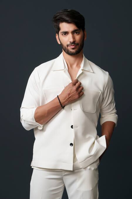 Niloufer By Aasif Ally_White Embroidery Designer Jacket Set _at_Aza_Fashions