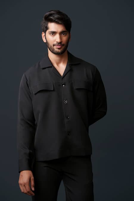 Buy_Niloufer By Aasif Ally_Black Embroidery Banana Crepe Blazer And Pant Set _Online_at_Aza_Fashions