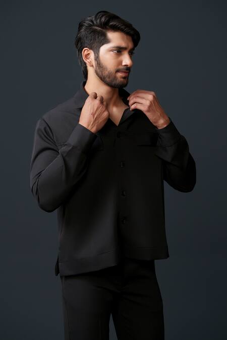 Shop_Niloufer By Aasif Ally_Black Embroidery Banana Crepe Blazer And Pant Set _Online_at_Aza_Fashions