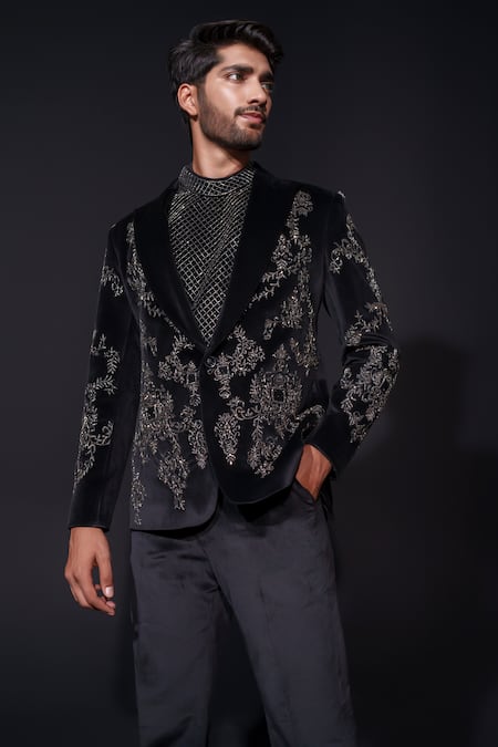 Buy Niloufer By Aasif Ally Black Silk, Velvet Embroidery Zardozi Suit Online at Aza Fashions Buy_Niloufer By Aasif Ally_Black Silk, Velvet Embroidery Zardozi Suit _Online_at_Aza_Fashions