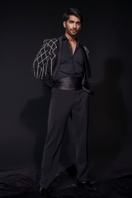 Niloufer By Aasif Ally Black Rhainstone Handwork Suit Set 