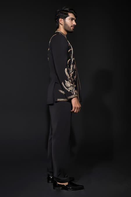 Niloufer By Aasif Ally_Black Cotton Embroidery Zardozi Jodhpuri Set _Online_at_Aza_Fashions