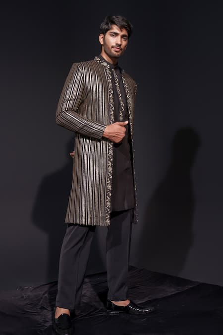 Shop Niloufer By Aasif Ally Black Georgette Sequins Jacket Set at Aza Fashions Shop_Niloufer By Aasif Ally_Black Georgette Sequins Jacket Set _at_Aza_Fashions