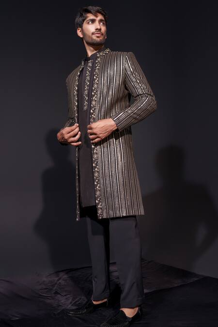 Niloufer By Aasif Ally Black Georgette Sequins Jacket Set Online at Aza Fashions Niloufer By Aasif Ally_Black Georgette Sequins Jacket Set _Online_at_Aza_Fashions