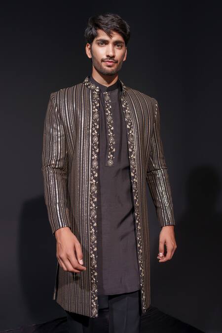 Shop Niloufer By Aasif Ally Black Georgette Sequins Jacket Set Online at Aza Fashions Shop_Niloufer By Aasif Ally_Black Georgette Sequins Jacket Set _Online_at_Aza_Fashions