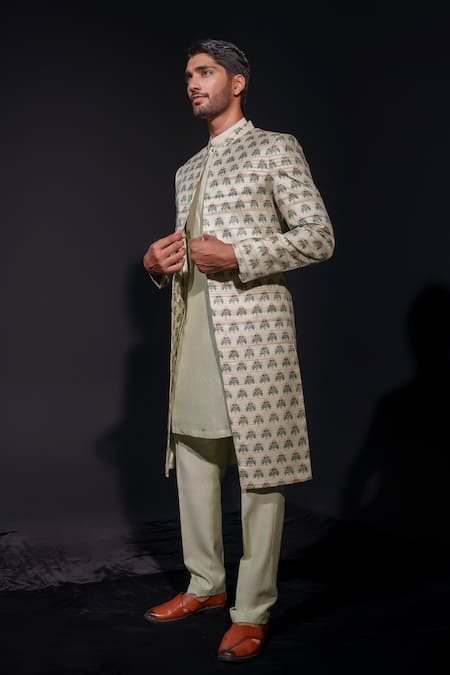 Niloufer By Aasif Ally Printed Silk Kurta & Jacket Set 