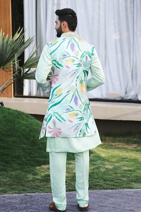 Niloufer By Aasif Ally Floral Print Linen Silk Indowestern Set 
