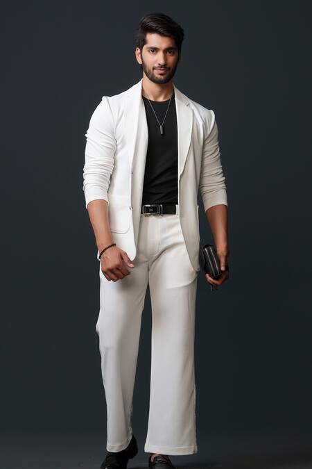 Niloufer By Aasif Ally_White Cotton Textured Jacket And Pant Set _Online_at_Aza_Fashions