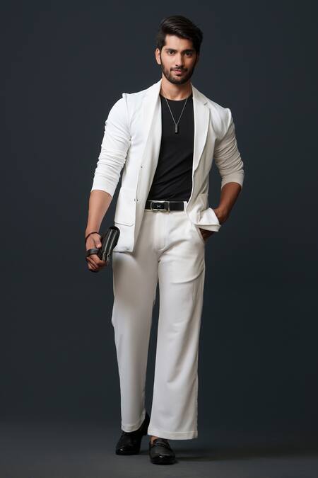 Buy_Niloufer By Aasif Ally_White Cotton Textured Jacket And Pant Set _Online_at_Aza_Fashions