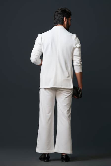 Niloufer By Aasif Ally Textured White Jacket & Pant Set 