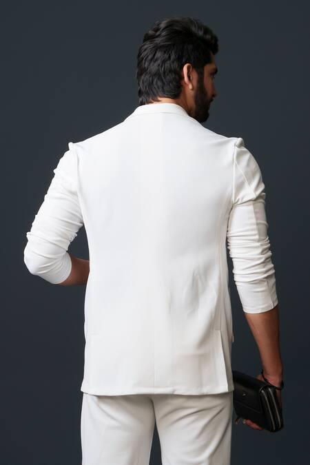 Niloufer By Aasif Ally_White Cotton Textured Jacket And Pant Set _at_Aza_Fashions