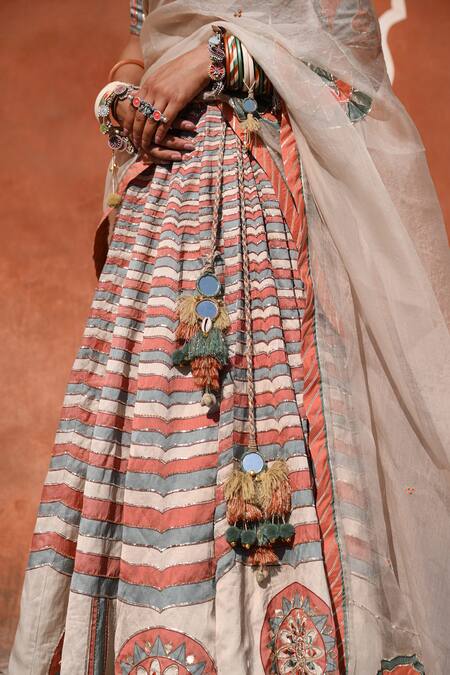 Baise Gaba Multi Color Organza Tassels, Mirrors, Embroidery Square Neck Gota Lehenga Set at Aza Fashions Baise Gaba_Multi Color Organza Tassels, Mirrors, Embroidery Square Neck Gota Lehenga Set _at_Aza_Fashions