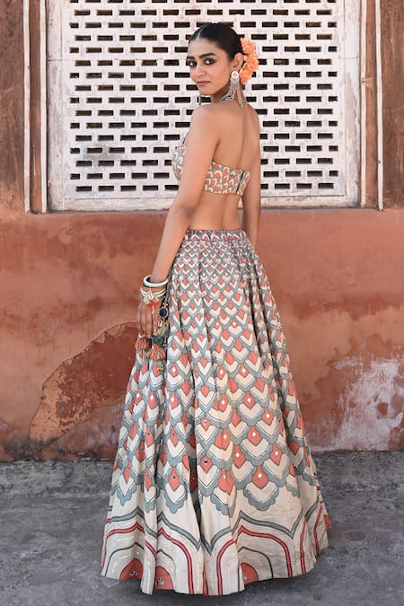 Baise Gaba Peacock Print Lehenga Set 