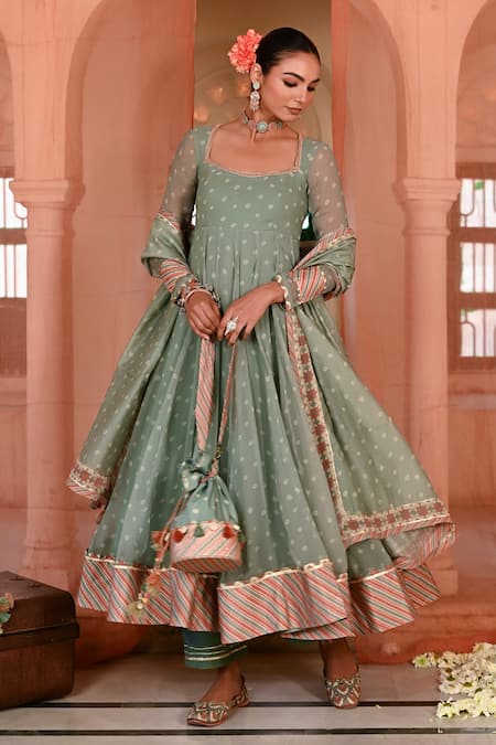 Baise Gaba Bandhej Print Anarkali Set 