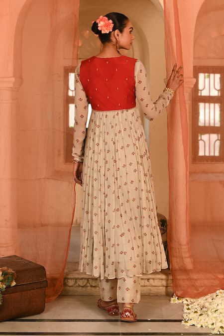 Baise Gaba Floral Print Anarkali Set with Koti 