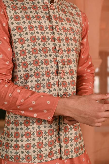 Buy_Baise Gaba_Orange Muslin Reversible Jacket Kurta Set 