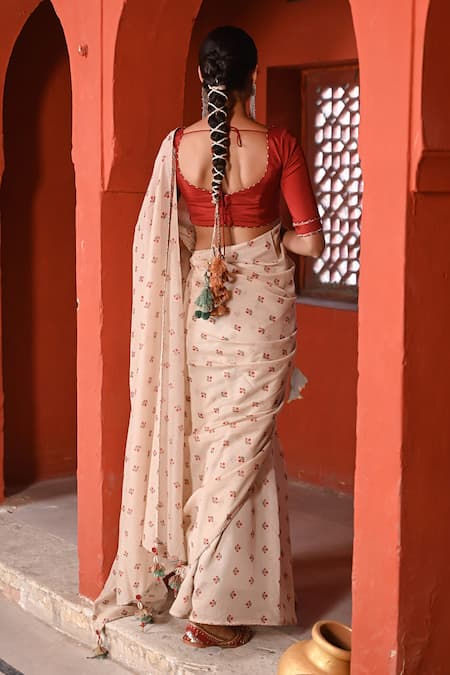 Baise Gaba Bagh Boota Printed Saree With Running Blouse Piece  