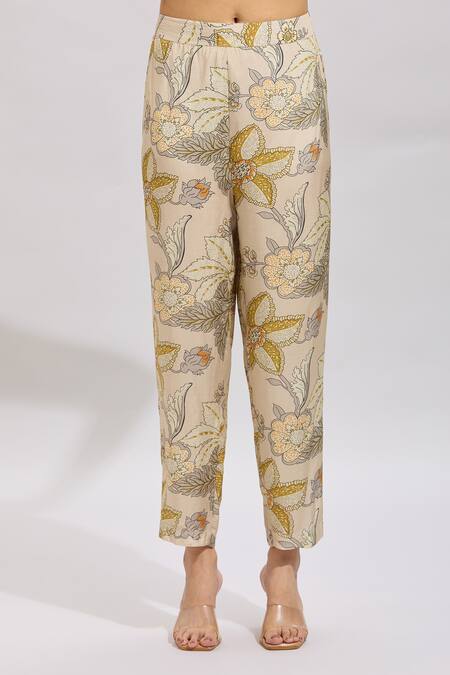 Buy_Samyukta Singhania_Cream Cotton Open , Round Printed Crop Top And Jacket Set_Online_at_Aza_Fashions