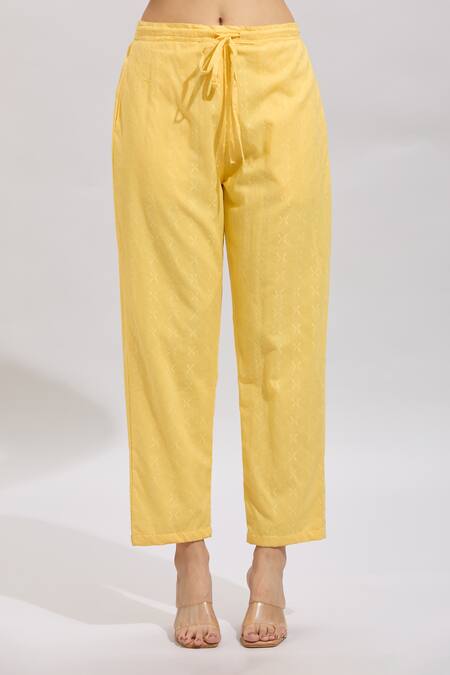 Shop_Naintara Bajaj_Yellow Cotton Embroidery Collared Shirt Kurta Set _Online_at_Aza_Fashions