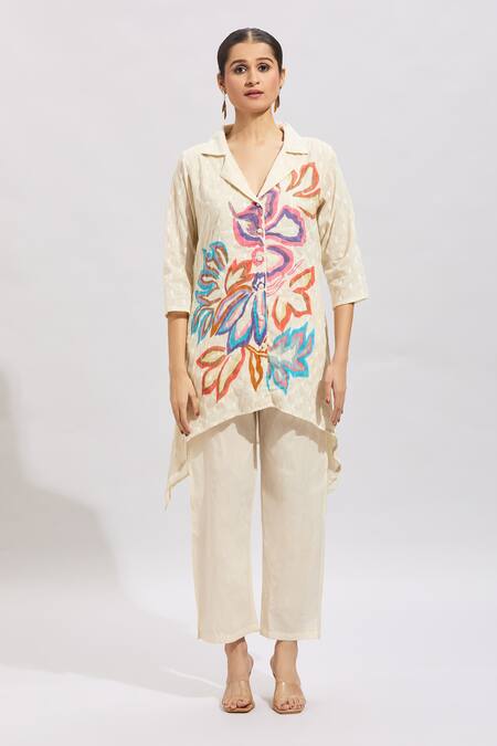 Buy Samyukta Singhania Multi Color Cotton Embroidery Collared Kurta Set Online at Aza Fashions Buy_Samyukta Singhania_Multi Color Cotton Embroidery Collared Kurta Set_Online_at_Aza_Fashions