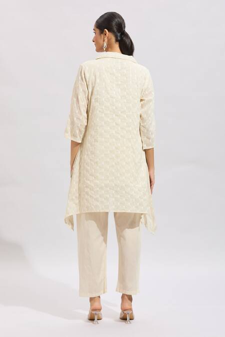 Shop Samyukta Singhania Multi Color Cotton Embroidery Collared Kurta Set at Aza Fashions Shop_Samyukta Singhania_Multi Color Cotton Embroidery Collared Kurta Set_at_Aza_Fashions