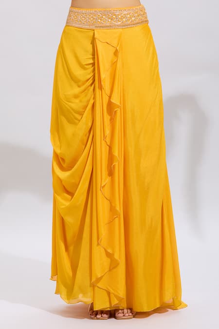 Samyukta Singhania Yellow Silk, Chiffon Embroidery, Beads V-neck Chinnon Kurta Set at Aza Fashions Samyukta Singhania_Yellow Silk, Chiffon Embroidery, Beads V-neck Chinnon Kurta Set _at_Aza_Fashions