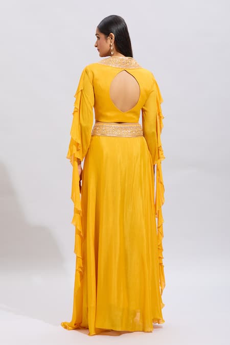 Samyukta Singhania Yellow Chinnon Silk Kurta Set 