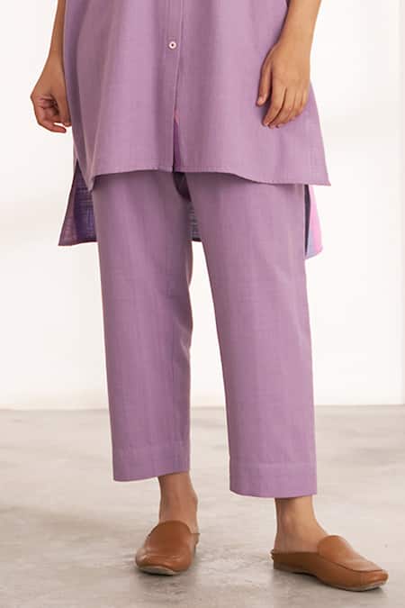 Buy_Vaaya_Lilac Cotton Collared Purple And Co-ord Set _Online_at_Aza_Fashions