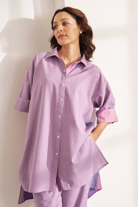 Vaaya_Lilac Cotton Collared Purple And Co-ord Set _at_Aza_Fashions