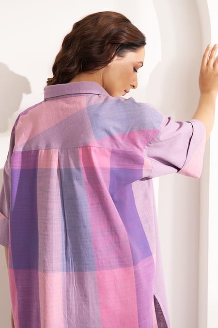 Shop_Vaaya_Lilac Cotton Collared Purple And Co-ord Set _at_Aza_Fashions