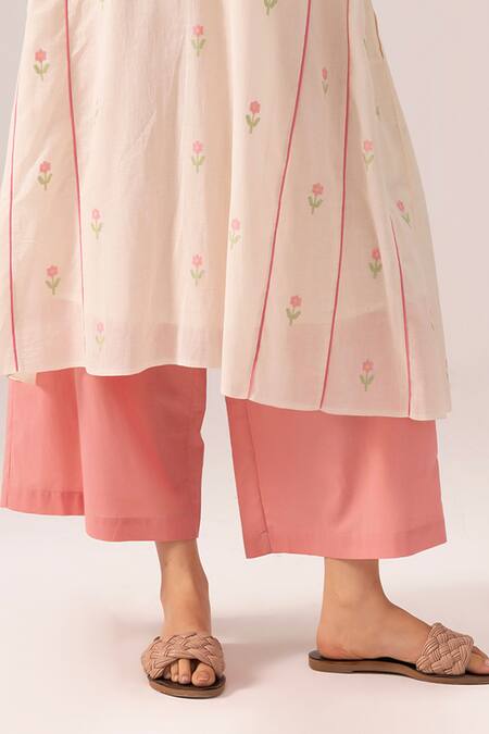 Label Shreya Sharma_Cream Handloom , Embroidery Hand Woven Jamdani Choga Kurta Set_Online_at_Aza_Fashions