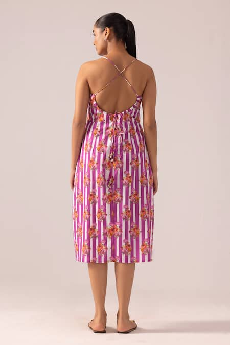 Label Shreya Sharma Pink Striped Handwoven Cotton Midi Dress 