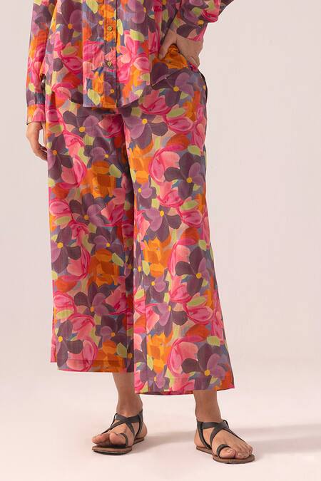 Label Shreya Sharma_Multi Color Cotton Collared Multicolor Printed Shirt And Pant Set _Online_at_Aza_Fashions