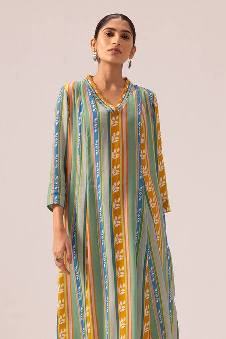 Buy Label Shreya Sharma Multi Color Crepe V-neck Striped Kurta And Pant Set Online at Aza Fashions Buy_Label Shreya Sharma_Multi Color Crepe V-neck Striped Kurta And Pant Set _Online_at_Aza_Fashions