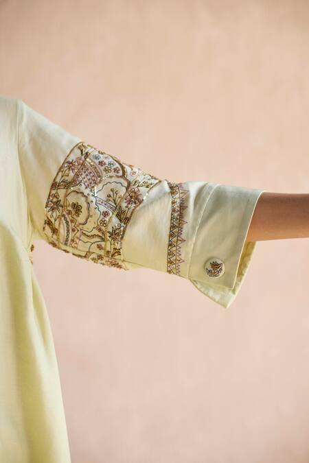 Buy Sarang Kaur Green Silk, Embroidery Round Neck Hand Kurta And Palazzo Set Online at Aza Fashions Buy_Sarang Kaur_Green Silk, Embroidery Round Neck Hand Kurta And Palazzo Set _Online_at_Aza_Fashions