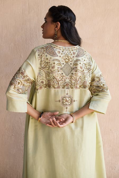 Sarang Kaur Hand Embroidered Green Kurta & Palazzo Set 