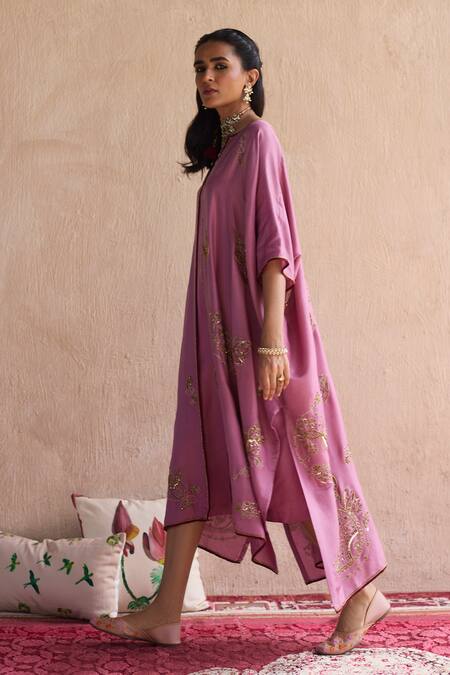 Buy_Sarang Kaur_Purple , Silk Embroidery Open Neck, Hand Kaftan Jacket Set _Online_at_Aza_Fashions
