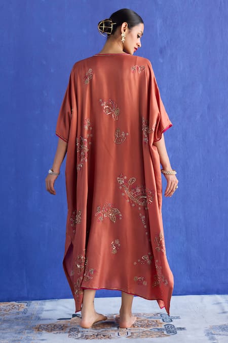 Sarang Kaur Orange Kaftan Jacket Set 