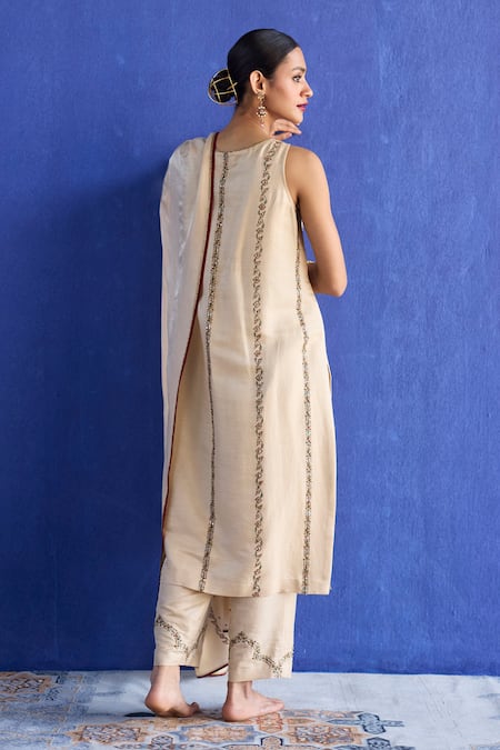 Sarang Kaur Beige Hand Embroidered Kurta Set 