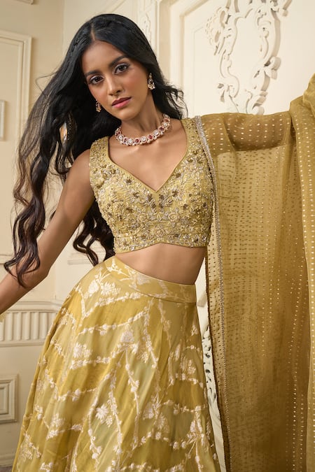 Buy Aariyana Couture Green Silk, Georgette Embroidery, Beads Floral Vine Woven Motifs Lehenga Set Online at Aza Fashions Buy_Aariyana Couture_Green Silk, Georgette Embroidery, Beads Floral Vine Woven Motifs Lehenga Set_Online_at_Aza_Fashions