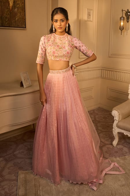 Aariyana Couture Pleated Lehenga Set With Embroidered Blouse 