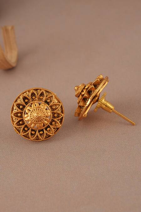 Smars Jewelry Gold Plated Antique Pendant And Stud Earring Set Online at Aza Fashions Smars Jewelry_Gold Plated Antique Pendant And Stud Earring Set_Online_at_Aza_Fashions