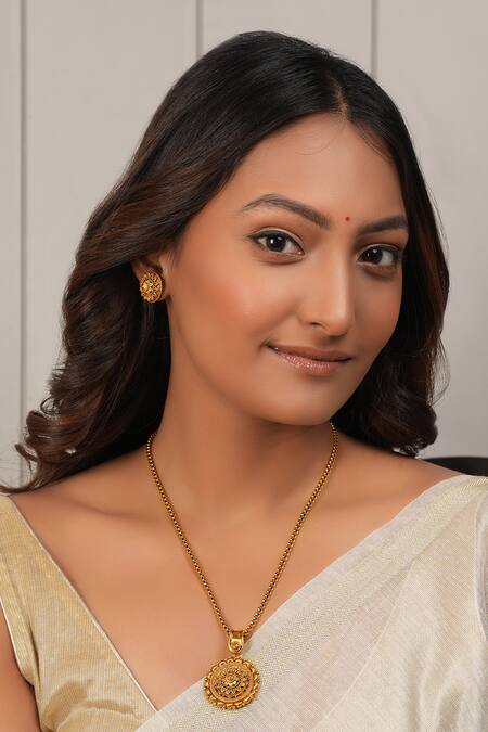 Buy Smars Jewelry Gold Plated Antique Pendant And Stud Earring Set at Aza Fashions Buy_Smars Jewelry_Gold Plated Antique Pendant And Stud Earring Set_at_Aza_Fashions