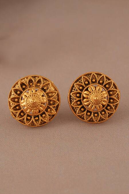 Shop Smars Jewelry Gold Plated Antique Pendant And Stud Earring Set Online at Aza Fashions Shop_Smars Jewelry_Gold Plated Antique Pendant And Stud Earring Set_Online_at_Aza_Fashions