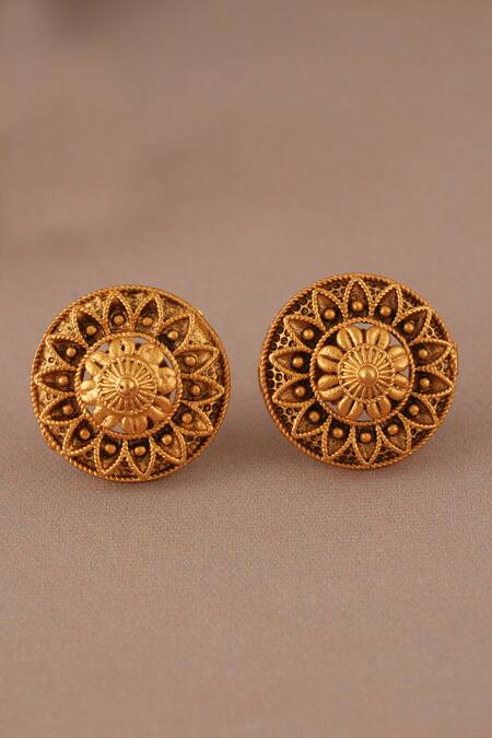 Smars Jewelry Gold Plated Antique Pendant And Stud Earring Set at Aza Fashions Smars Jewelry_Gold Plated Antique Pendant And Stud Earring Set_at_Aza_Fashions