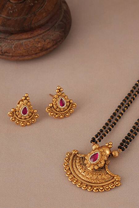 Smars Jewelry Gold Plated Stones Antique Ruby Mangalsutra Set at Aza Fashions Smars Jewelry_Gold Plated Stones Antique Ruby Mangalsutra Set _at_Aza_Fashions